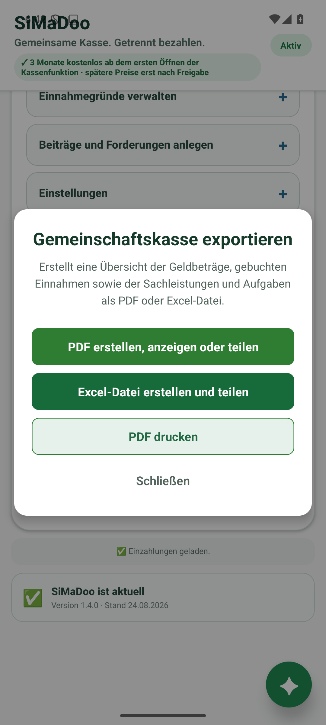 PDF- und Excel-Export in SiMaDoo