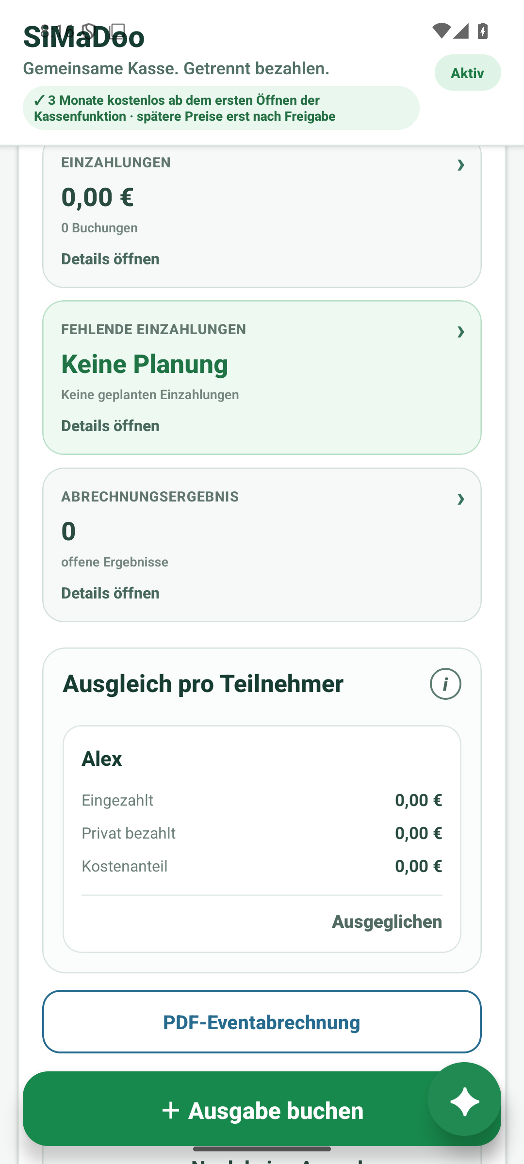 Abrechnung der Eventkasse