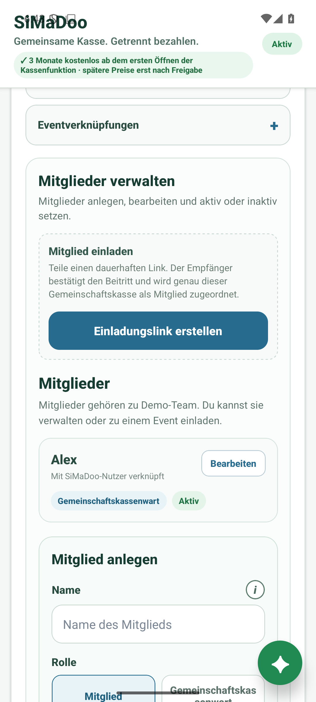 Mannschaftskasse – Mitglieder verwalten