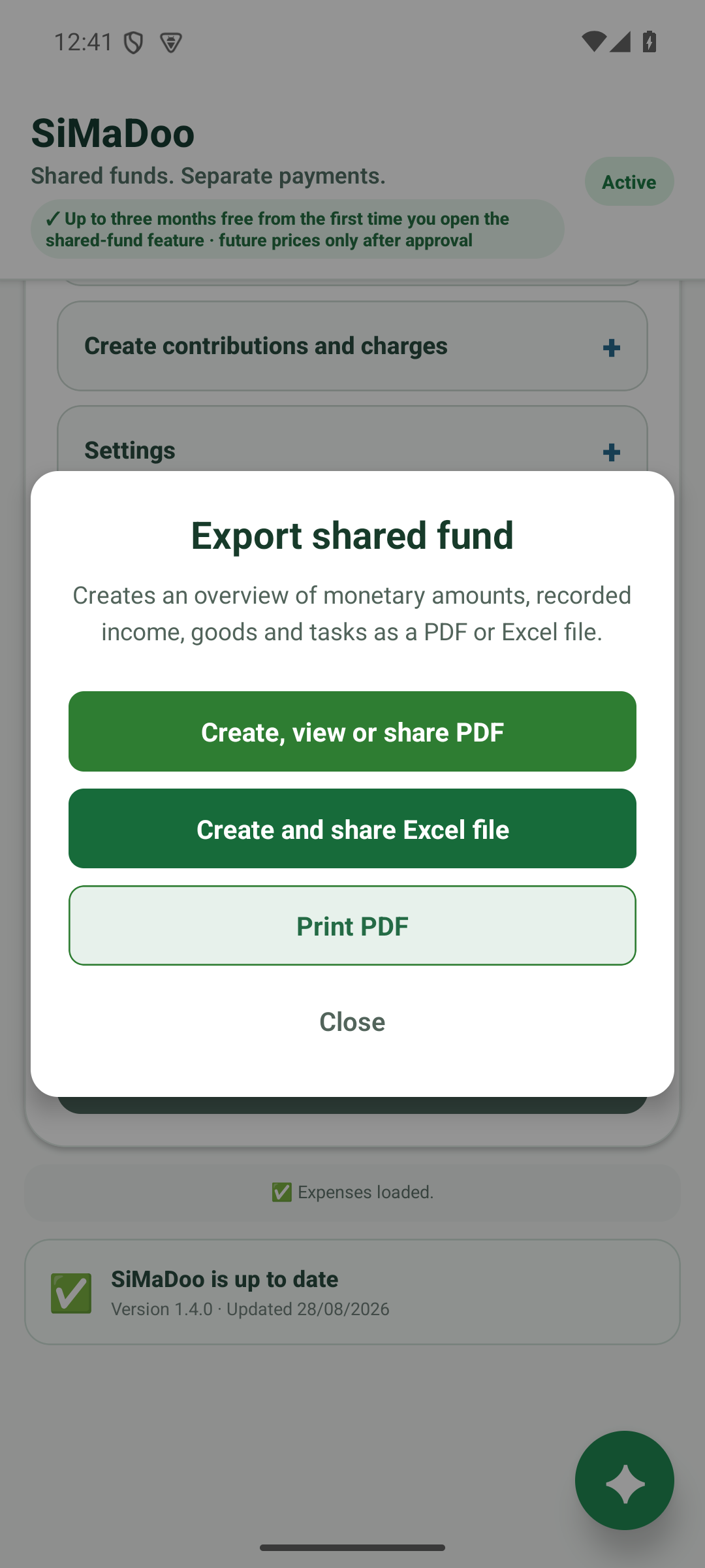 Export PDF and Excel