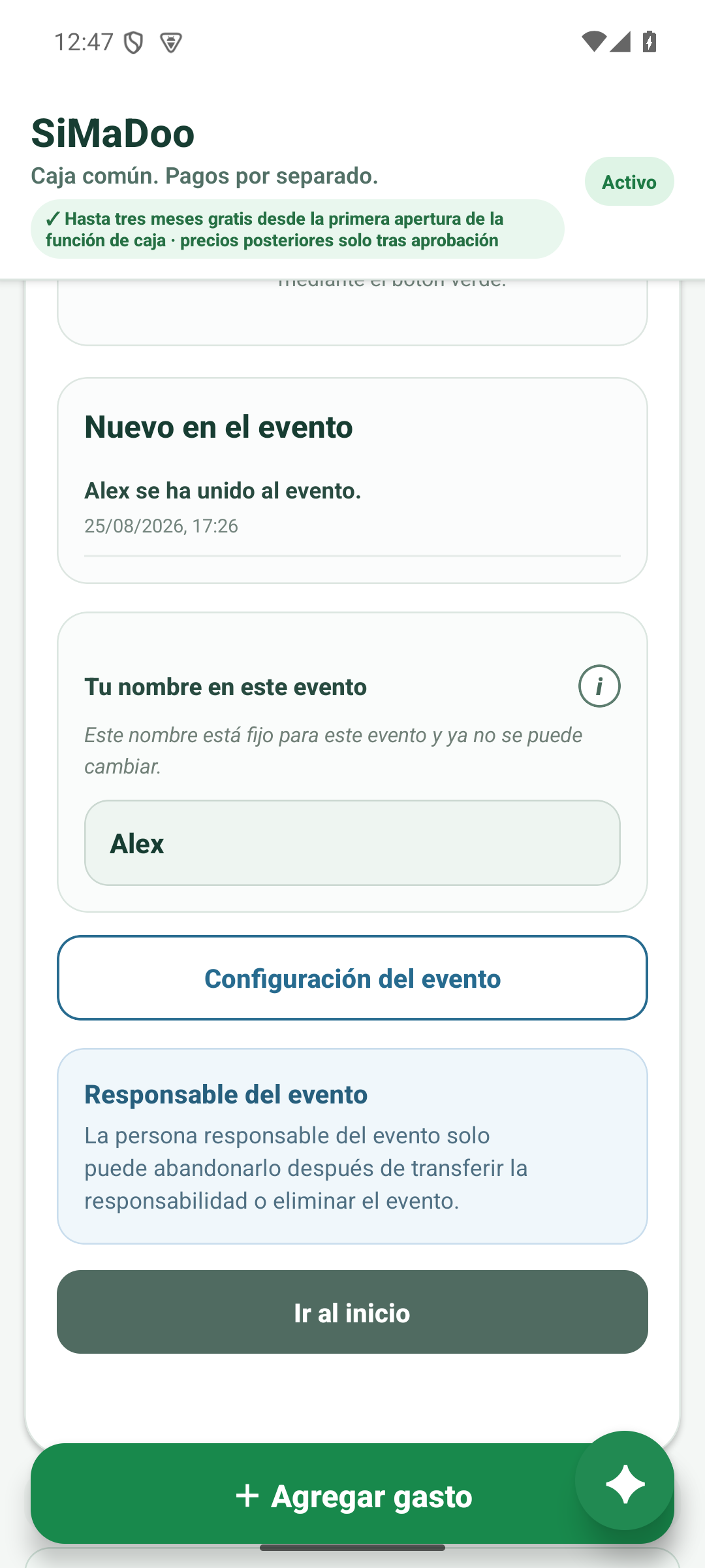 Liquidación de la caja del evento