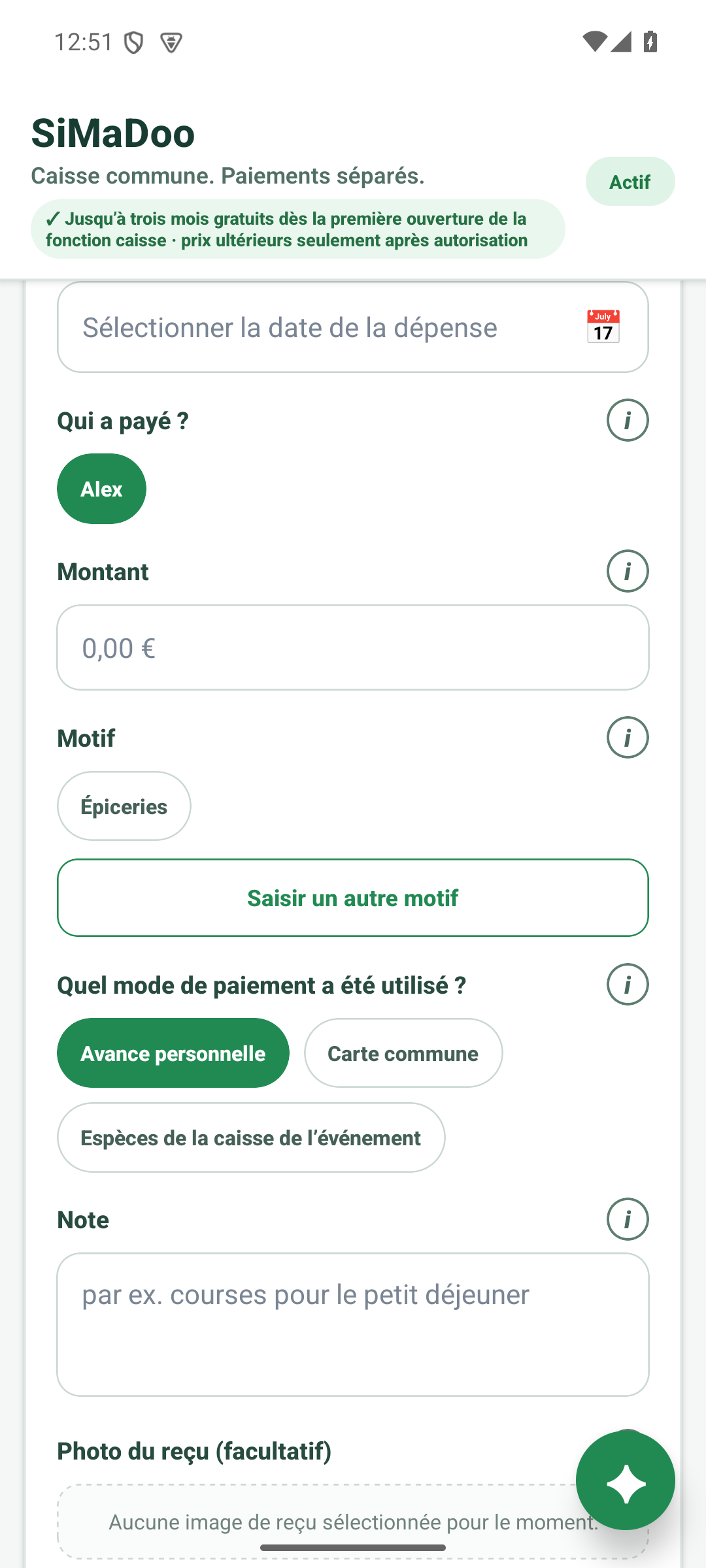 Enregistrer une dépense