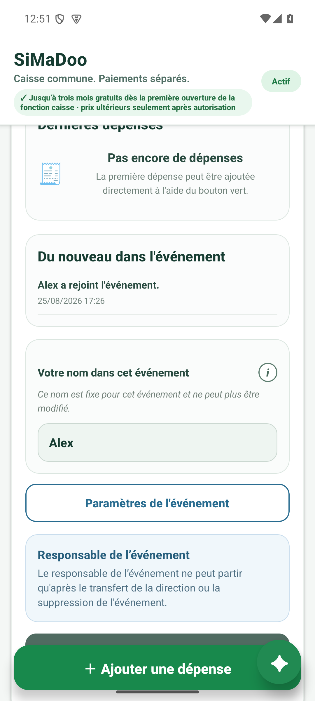 Décompte de la caisse événement