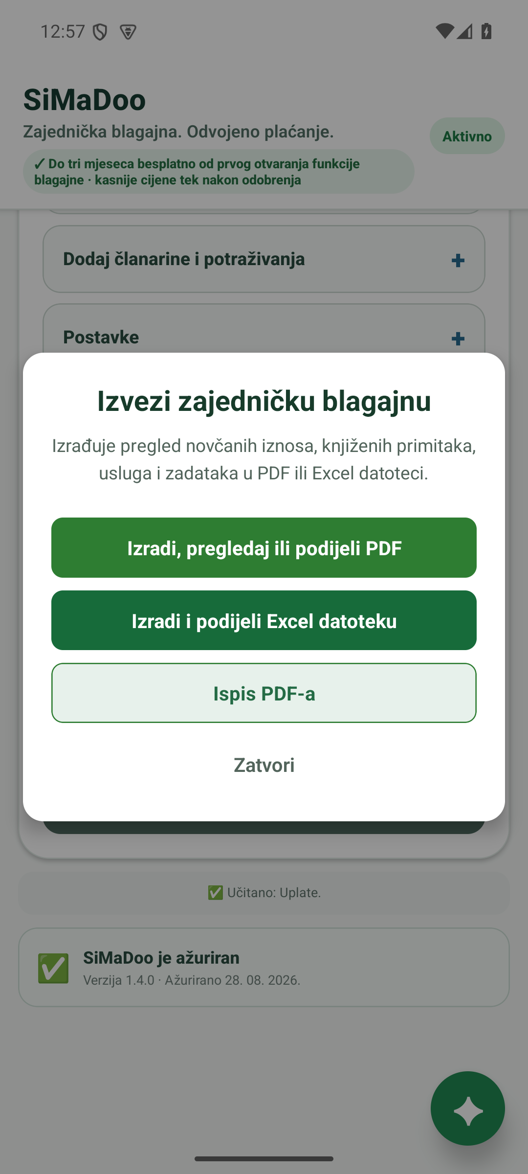 Izvesti PDF i Excel