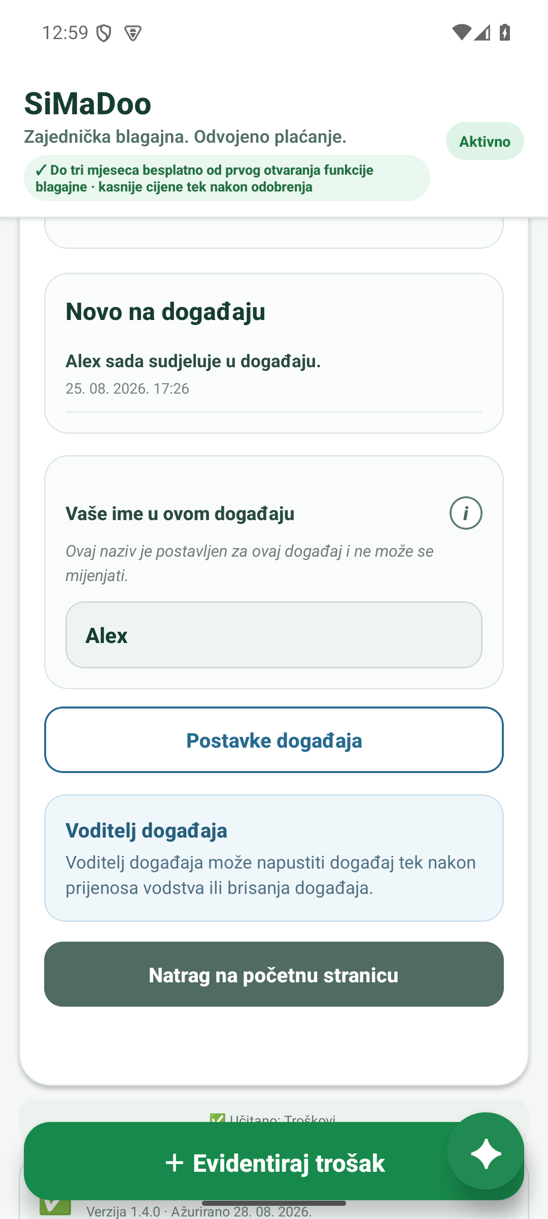 Obračun blagajne događaja