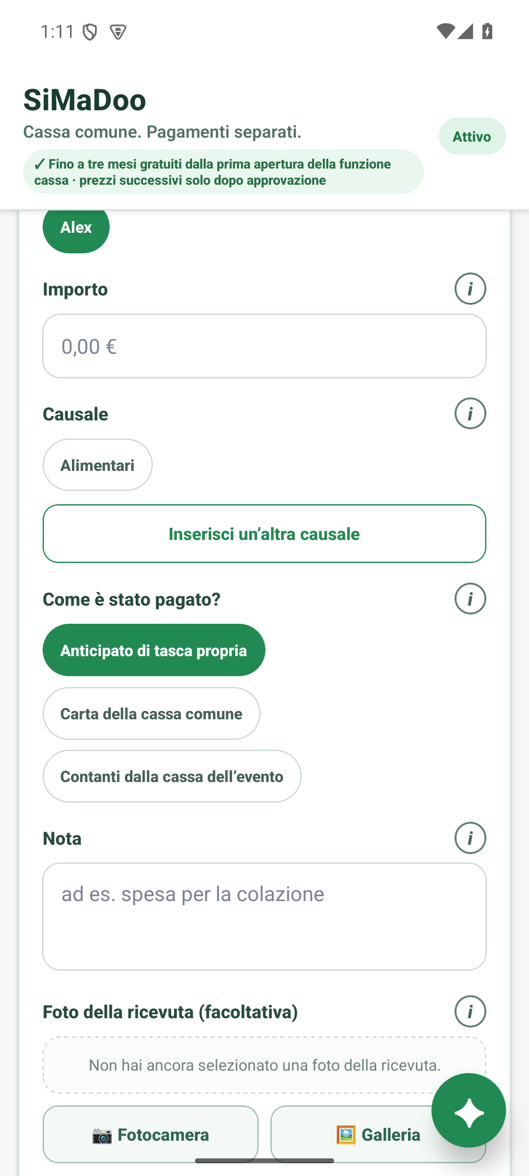 Registrare una spesa