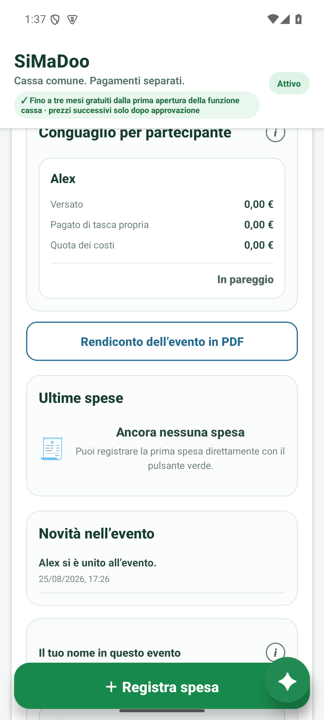 Saldo della cassa evento