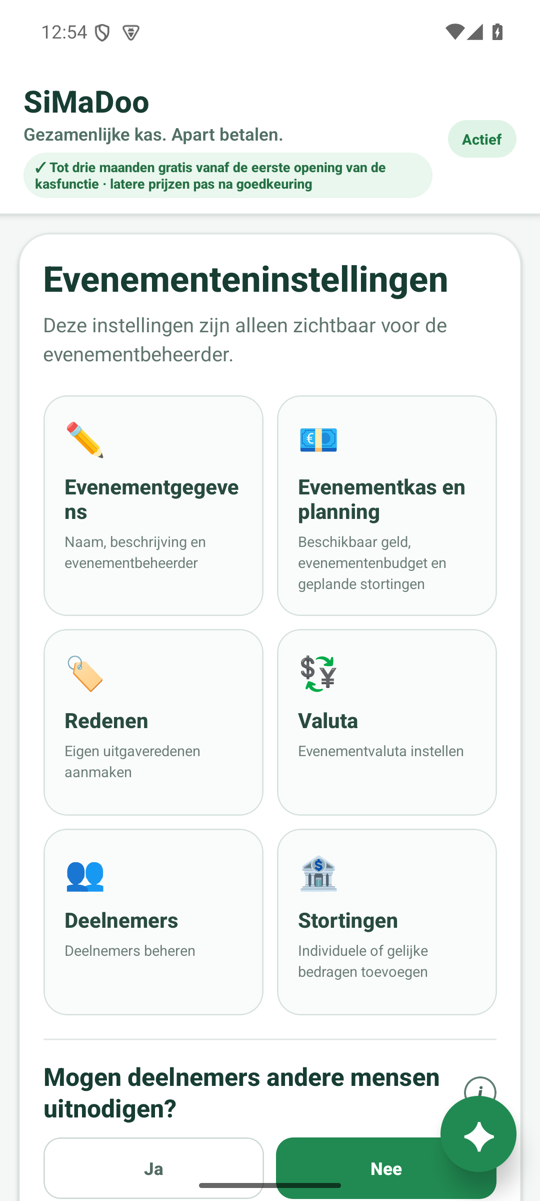 De evenementkas beheren