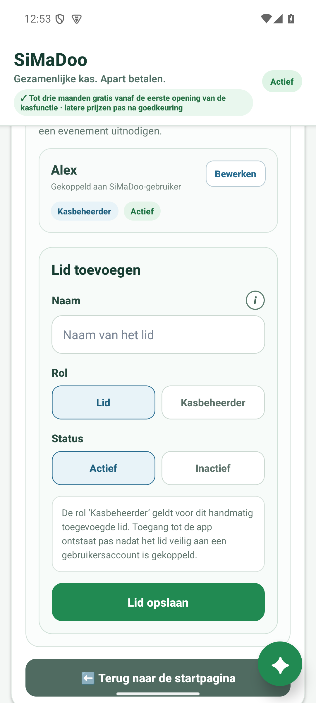De teamkas beheren