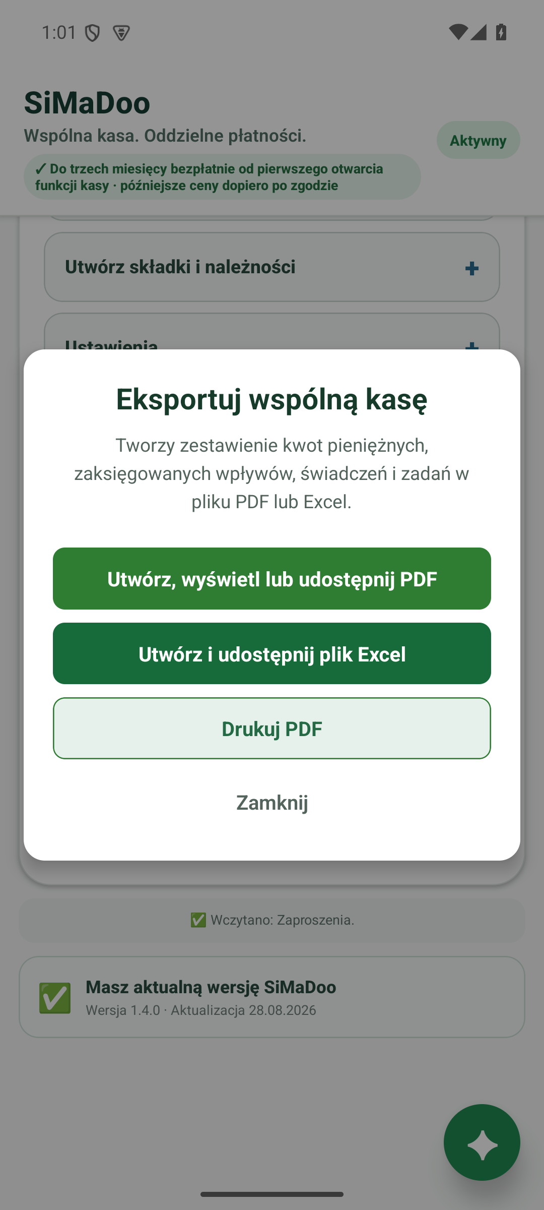 Eksportować PDF i Excel