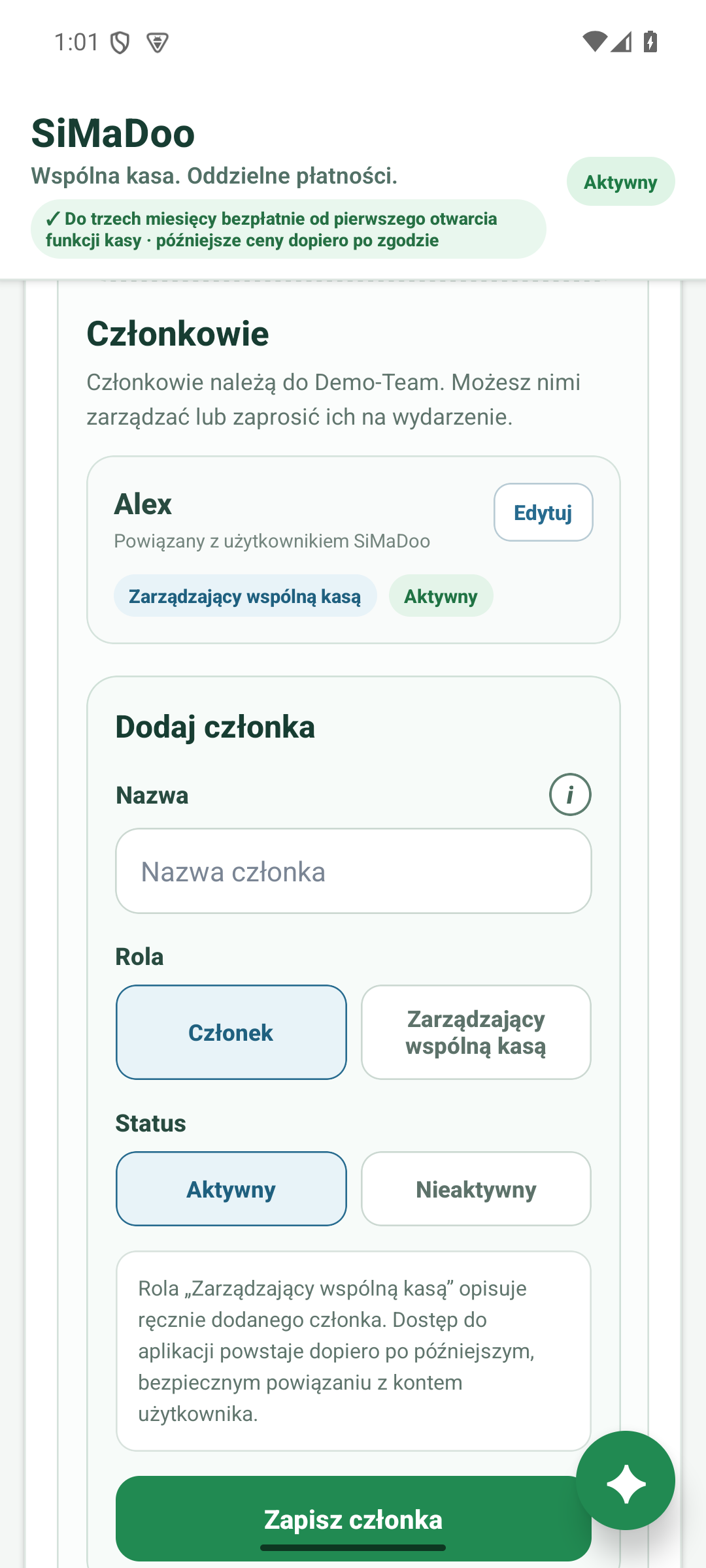Zarządzać kasą drużyny