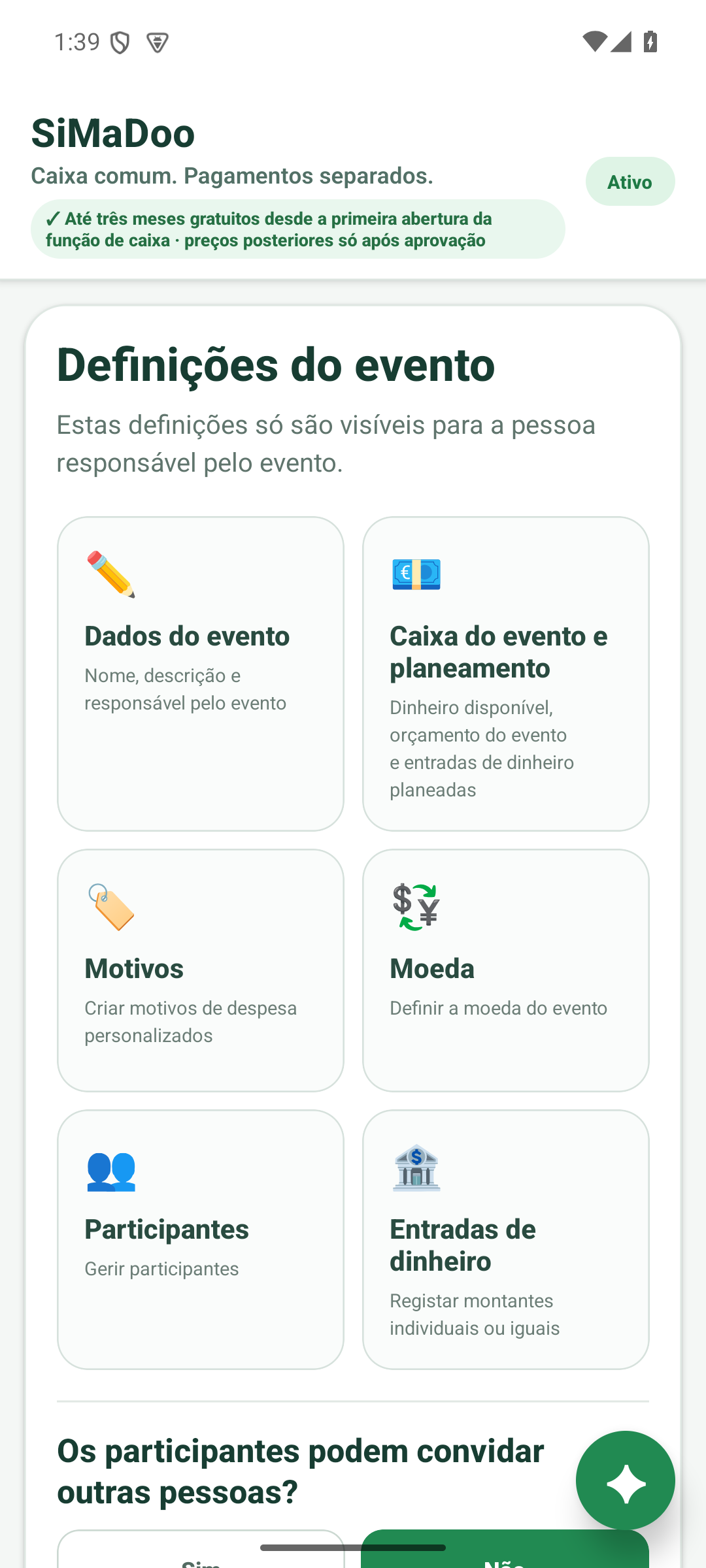 Gerir a caixa do evento