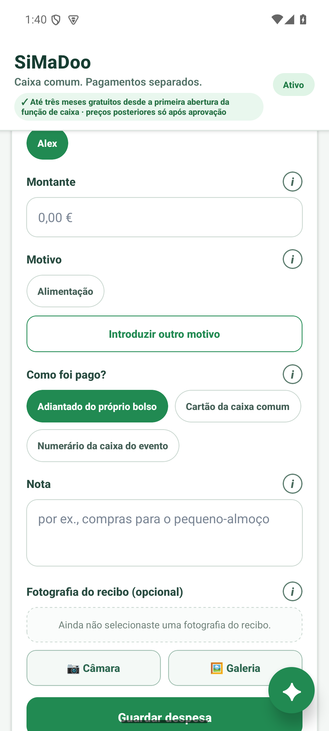Registar uma despesa