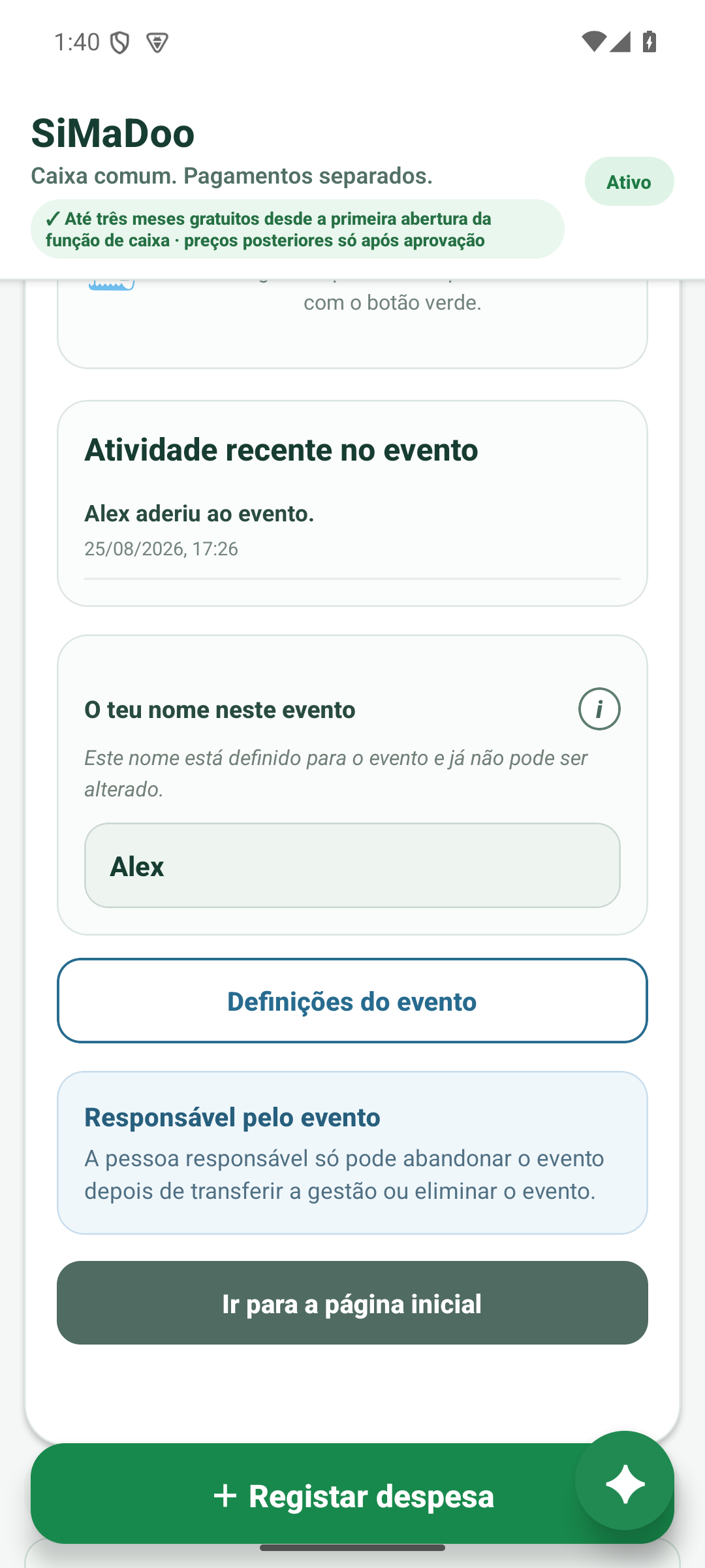 Acerto da caixa do evento