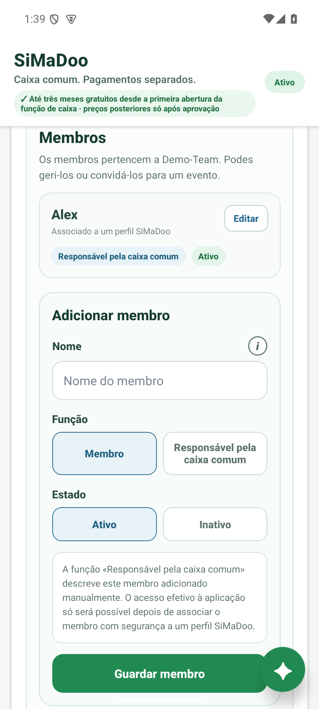 Gerir a caixa de equipa